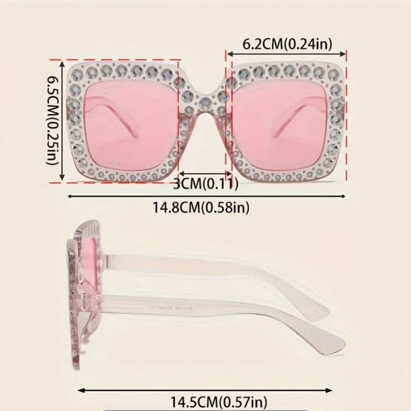 Large Square Glasses w/Shiny Rhinestone! Candy Color Decorative Shades! 1 Pair - Picture 4 of 4